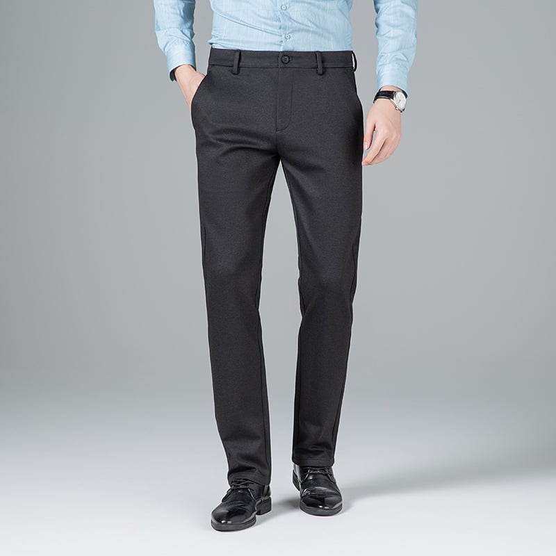 Muške poslovno casual ravne hlače s prugama, poliesterska smjesa, srednji struk