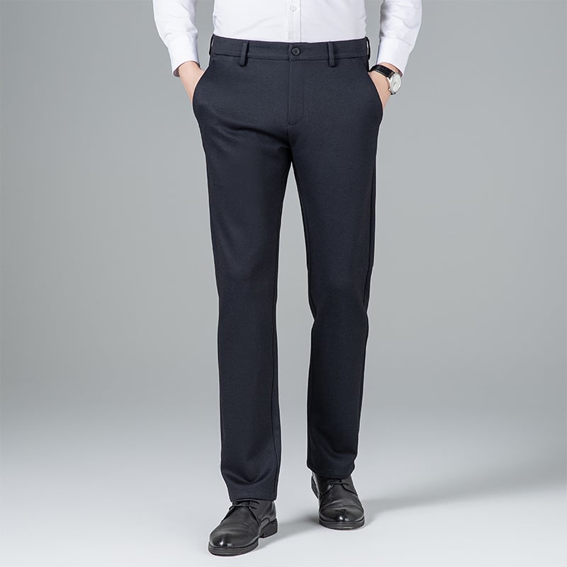 Muške poslovno casual ravne hlače s prugama, poliesterska smjesa, srednji struk