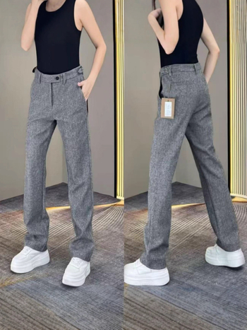 Muške casual hlače u korejskom stilu, ravni kroj, visok pas, vezanje čvorom, pamuk-elastanska smjesa