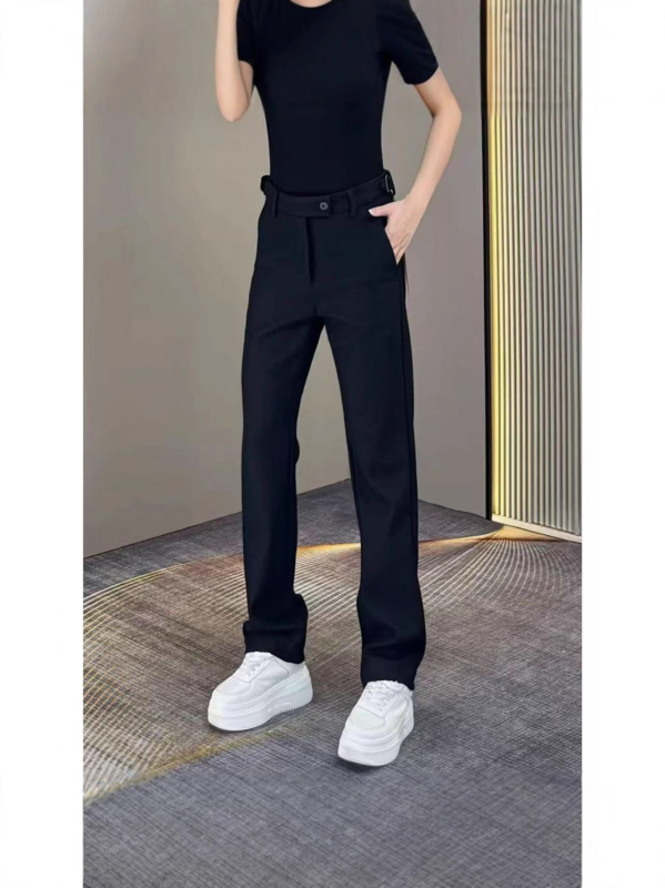 Muške casual hlače u korejskom stilu, ravni kroj, visok pas, vezanje čvorom, pamuk-elastanska smjesa