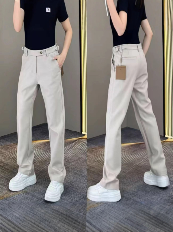 Muške casual hlače u korejskom stilu, ravni kroj, visok pas, vezanje čvorom, pamuk-elastanska smjesa