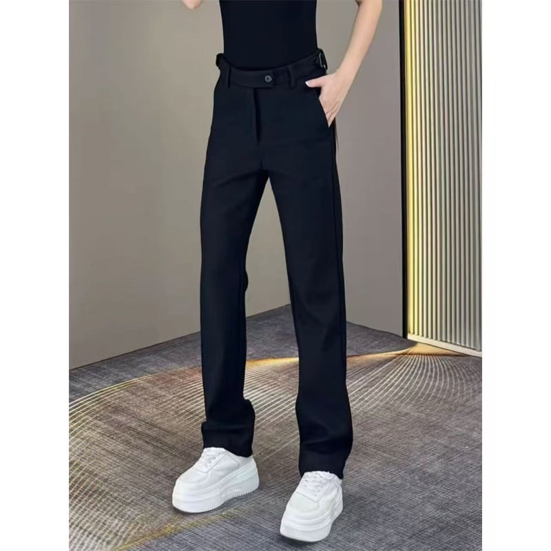 Muške casual hlače u korejskom stilu, ravni kroj, visok pas, vezanje čvorom, pamuk-elastanska smjesa