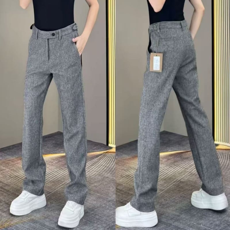 Muške casual hlače u korejskom stilu, ravni kroj, visok pas, vezanje čvorom, pamuk-elastanska smjesa