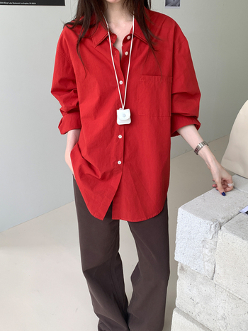 Ženska košulja jakna od pamuka s dugim rukavima, polo ovratnik, patchwork detalj, normalan kroj