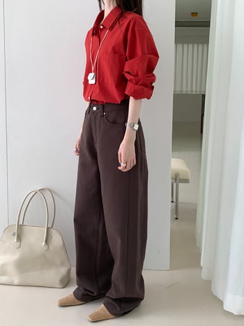 Ženska košulja jakna od pamuka s dugim rukavima, polo ovratnik, patchwork detalj, normalan kroj