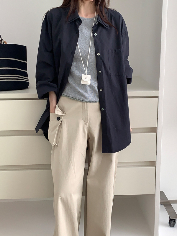 Ženska košulja jakna od pamuka s dugim rukavima, polo ovratnik, patchwork detalj, normalan kroj