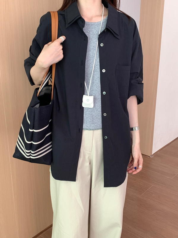 Ženska košulja jakna od pamuka s dugim rukavima, polo ovratnik, patchwork detalj, normalan kroj