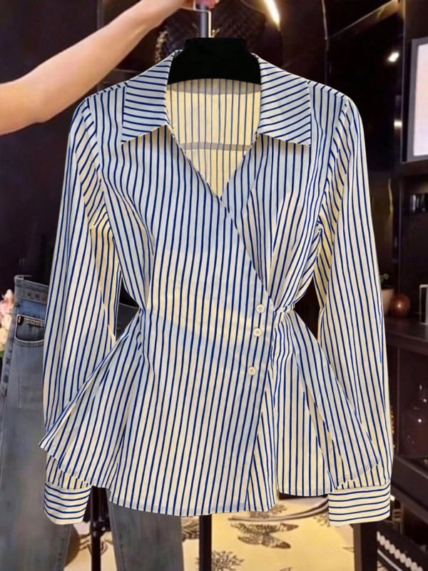 Ženska košulja od poliestera s 3D uzorkom, V izrez, dugi rukavi, prednje kopčanje s tri gumba