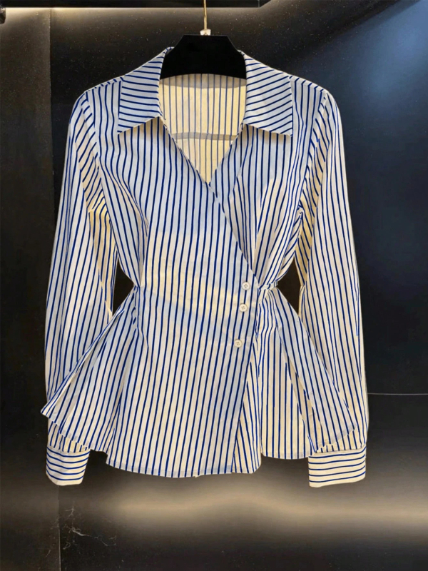 Ženska košulja od poliestera s 3D uzorkom, V izrez, dugi rukavi, prednje kopčanje s tri gumba