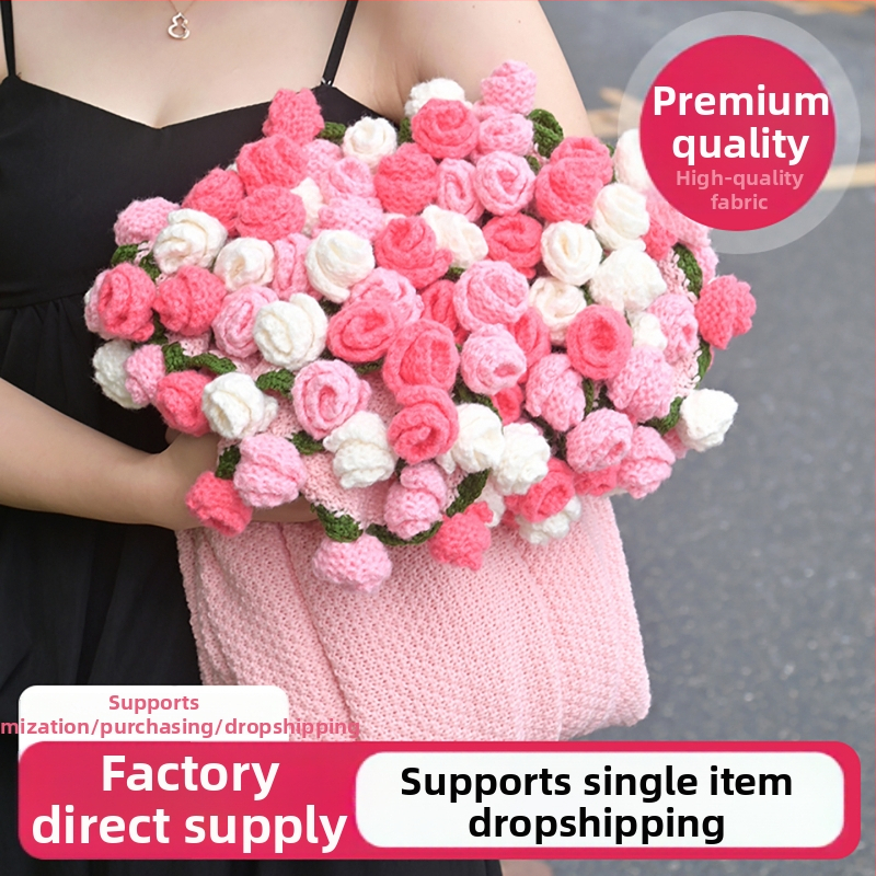 Pletena deka s buketom ruža – ručno pletena, akrilna vlakna, 190–1100 g, proljeće i jesen