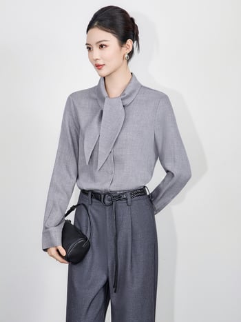 Košulja od Tencel-wool smjese, košulni ovratnik, dugi rukavi, srednja duljina