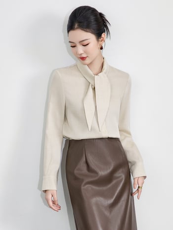 Košulja od Tencel-wool smjese, košulni ovratnik, dugi rukavi, srednja duljina