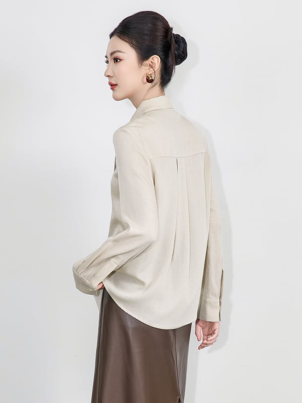 Košulja od Tencel-wool smjese, košulni ovratnik, dugi rukavi, srednja duljina