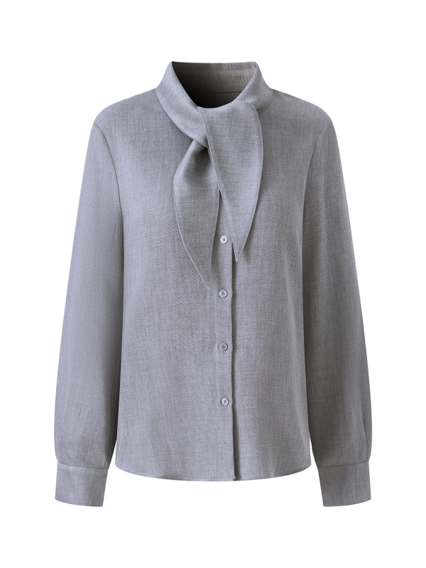 Košulja od Tencel-wool smjese, košulni ovratnik, dugi rukavi, srednja duljina