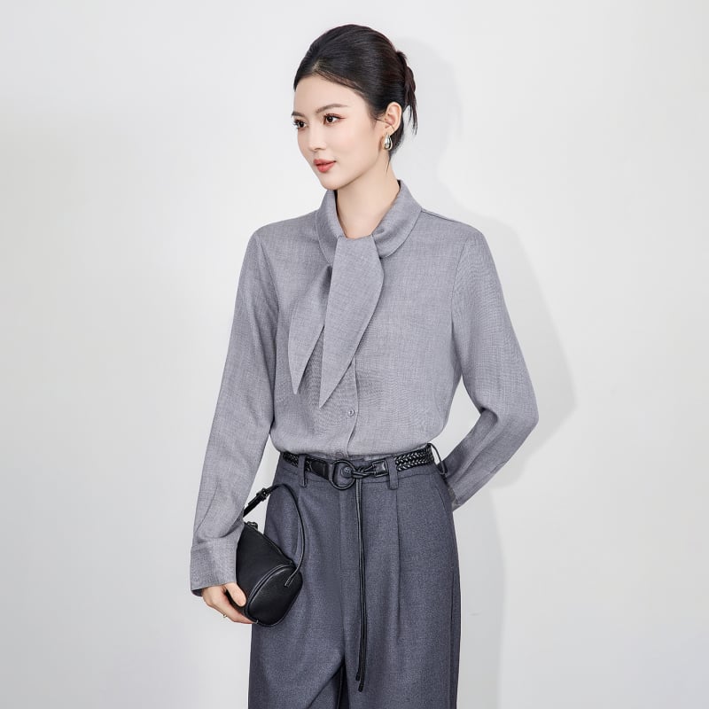 Košulja od Tencel-wool smjese, košulni ovratnik, dugi rukavi, srednja duljina