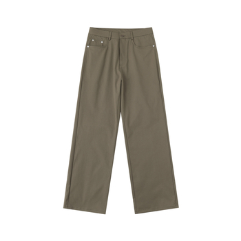 Hlače slim-fit, bez nabora, s detaljem bočnog gumba, poliester vlakno, jesen 2025, casual