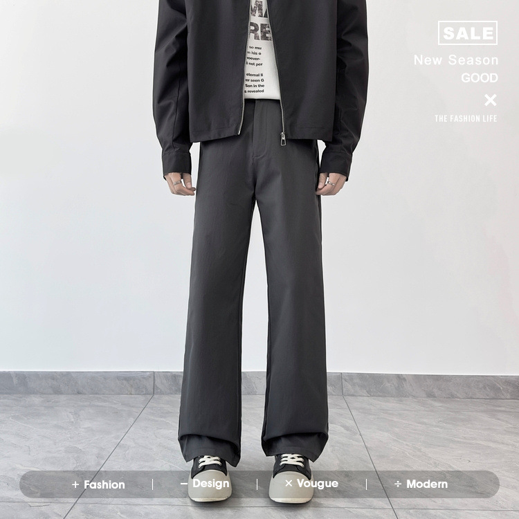 Hlače slim-fit, bez nabora, s detaljem bočnog gumba, poliester vlakno, jesen 2025, casual