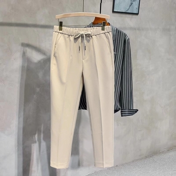 Muške hlače poslovnog stila, lagane, ravni kroj, elastičan pojas sa vezicom, 95% poliester