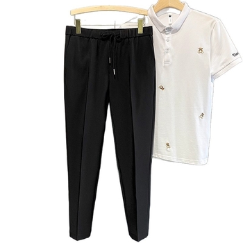 Muške hlače poslovnog stila, lagane, ravni kroj, elastičan pojas sa vezicom, 95% poliester