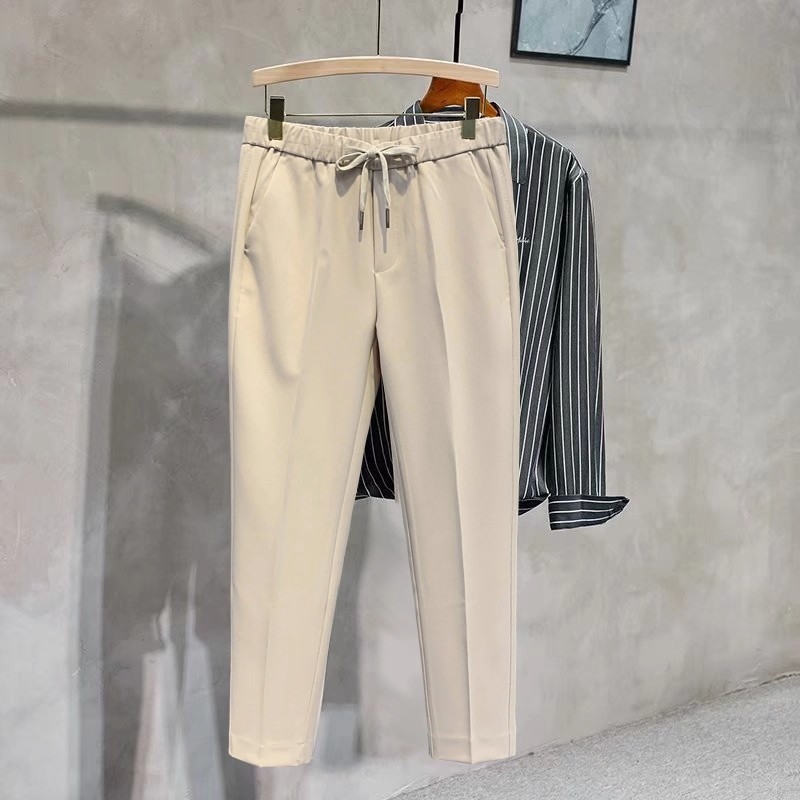 Muške hlače poslovnog stila, lagane, ravni kroj, elastičan pojas sa vezicom, 95% poliester