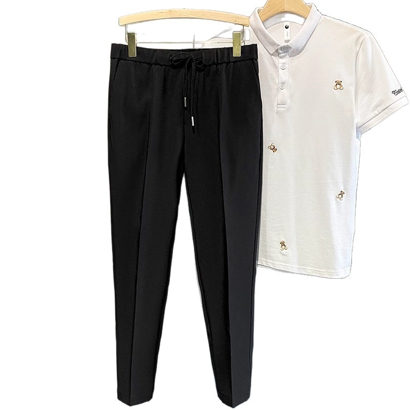 Muške hlače poslovnog stila, lagane, ravni kroj, elastičan pojas sa vezicom, 95% poliester