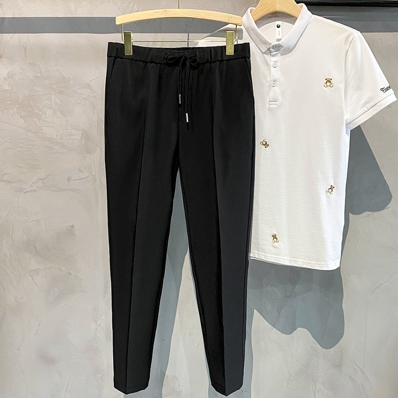 Muške hlače poslovnog stila, lagane, ravni kroj, elastičan pojas sa vezicom, 95% poliester