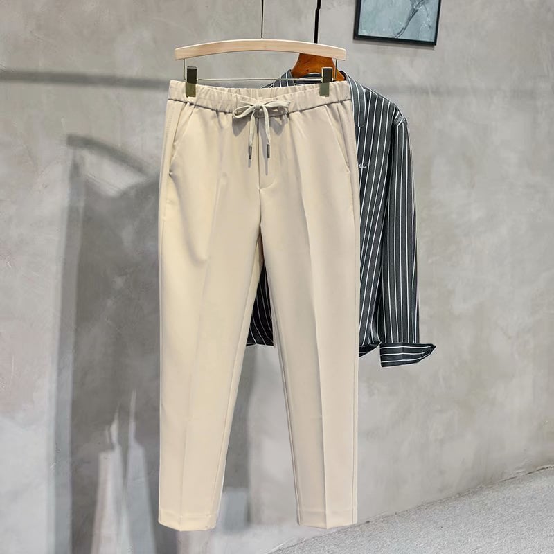 Muške hlače poslovnog stila, lagane, ravni kroj, elastičan pojas sa vezicom, 95% poliester