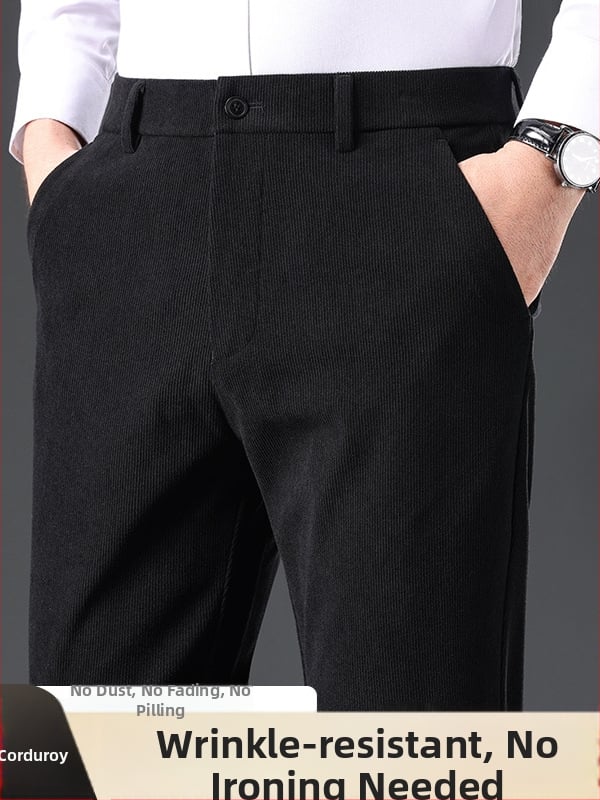 Muške hlače od corduroya ravnog kroja s visokim strukom, zatvarač, debeli materijal, jesen-zima 2025, poslovno ležerni stil