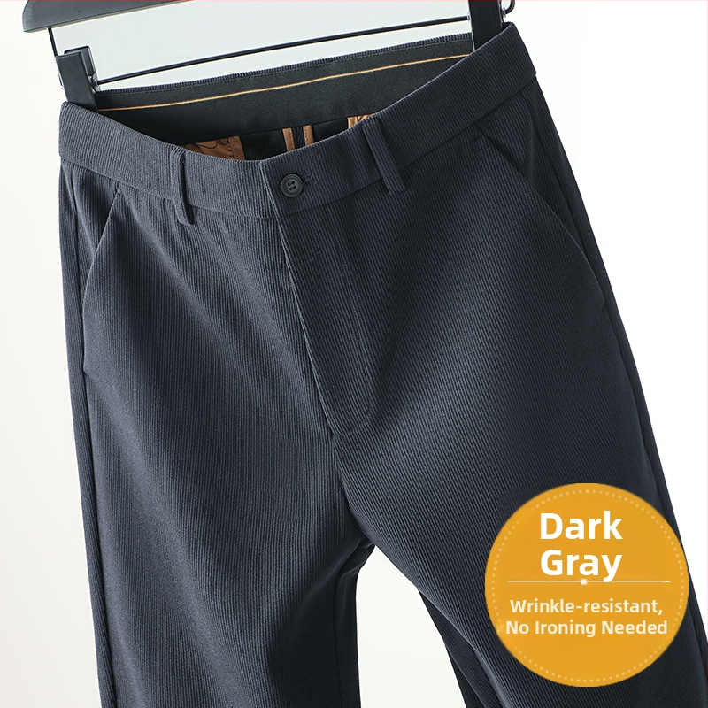 Muške hlače od corduroya ravnog kroja s visokim strukom, zatvarač, debeli materijal, jesen-zima 2025, poslovno ležerni stil