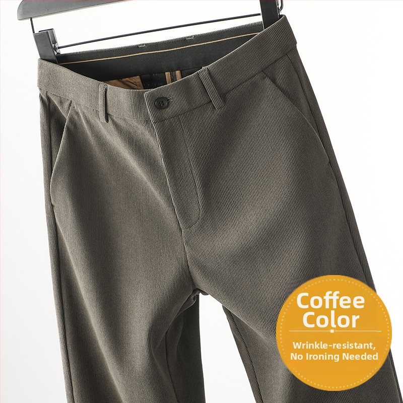 Muške hlače od corduroya ravnog kroja s visokim strukom, zatvarač, debeli materijal, jesen-zima 2025, poslovno ležerni stil