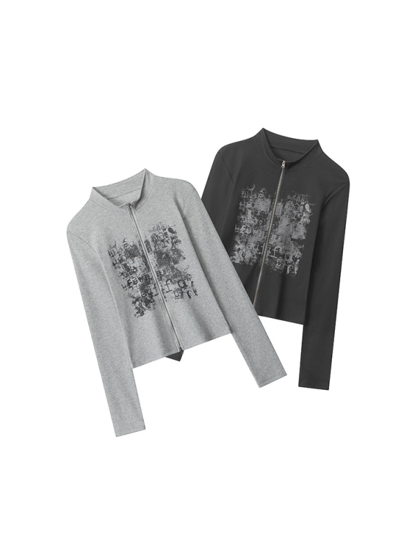 Heyhenry Ženski Slim-Fit Kardigan-Top s Malim Stojećim Ovratnikom, Dugim Rukavima, Ispis Teksta, Pamuk/Poliester/Elastan