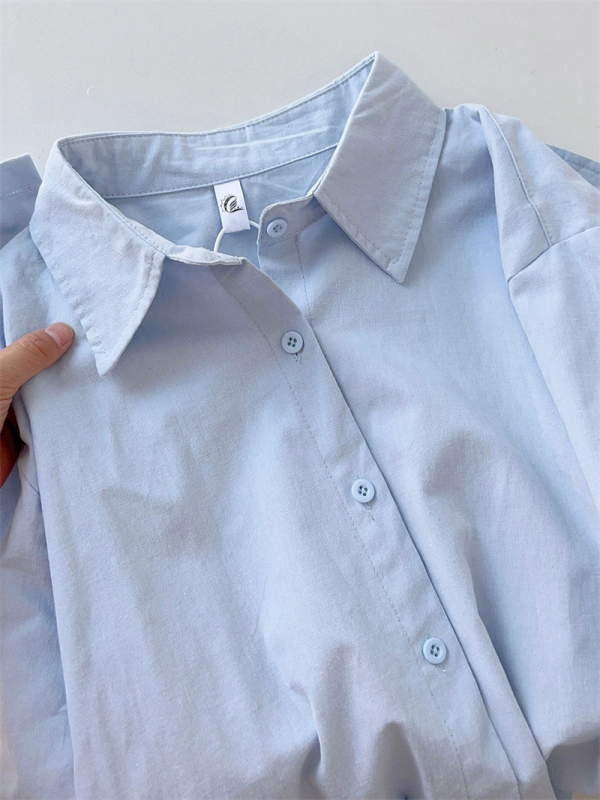 Košulja od pamuka, Harajuku Wind stil, dugi rukav, POLO ovratnik, jednostruka kopčava