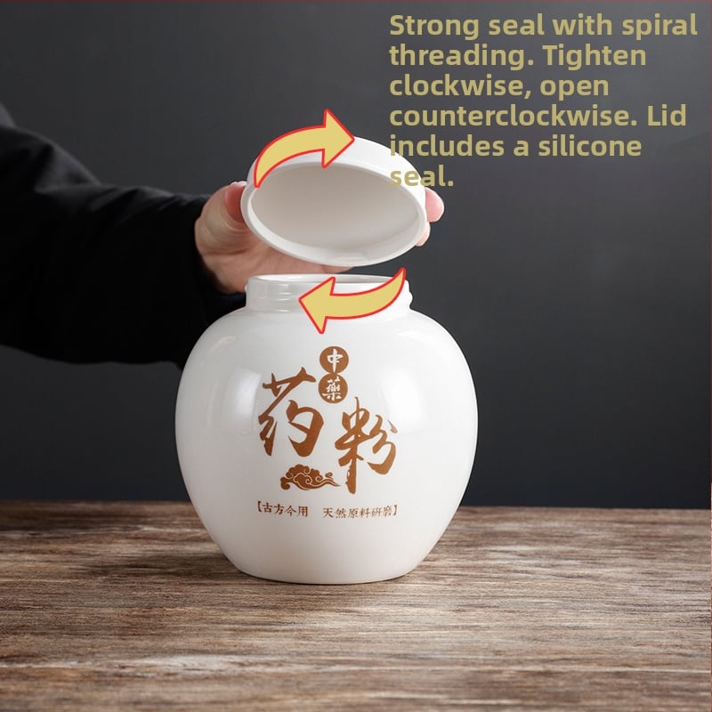 Porcelanski spremnik za prah tradicionalne kineske medicine, okruglog oblika, kapacitet ispod 300 ml, mikrovalna pećnica kompatibilna