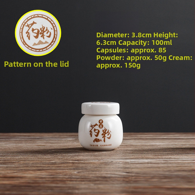 Porcelanski spremnik za prah tradicionalne kineske medicine, okruglog oblika, kapacitet ispod 300 ml, mikrovalna pećnica kompatibilna