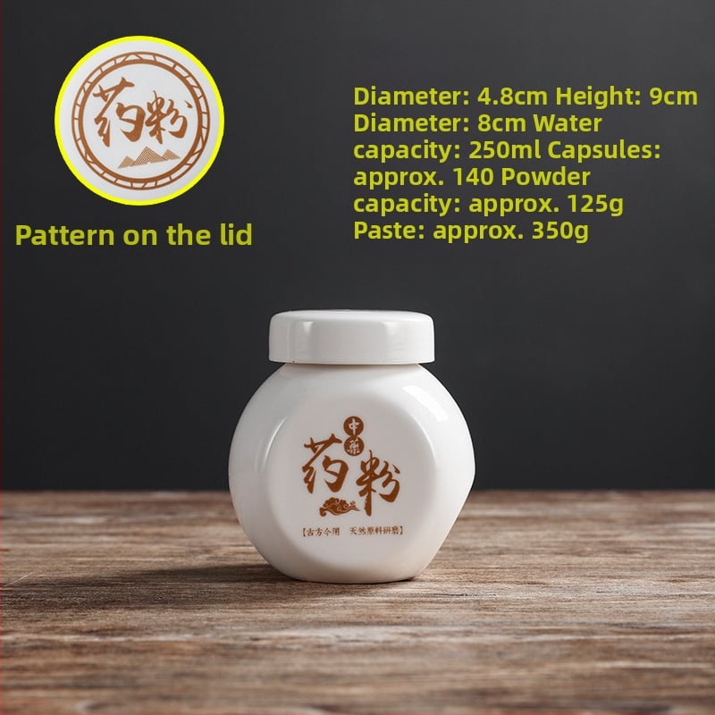 Porcelanski spremnik za prah tradicionalne kineske medicine, okruglog oblika, kapacitet ispod 300 ml, mikrovalna pećnica kompatibilna
