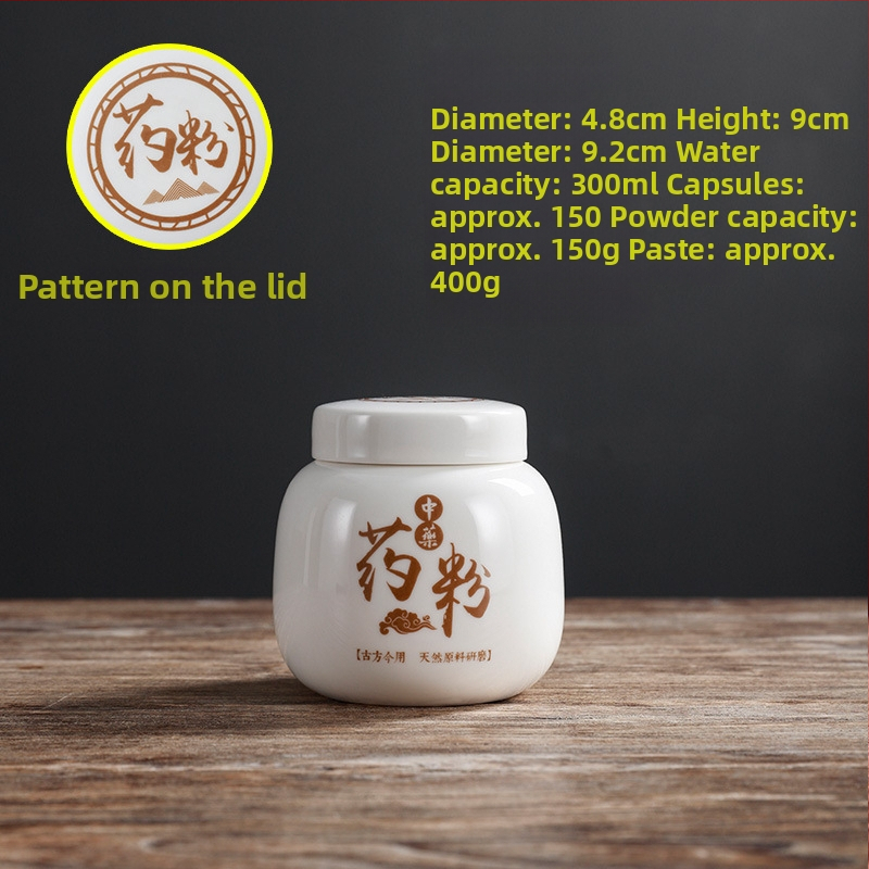 Porcelanski spremnik za prah tradicionalne kineske medicine, okruglog oblika, kapacitet ispod 300 ml, mikrovalna pećnica kompatibilna