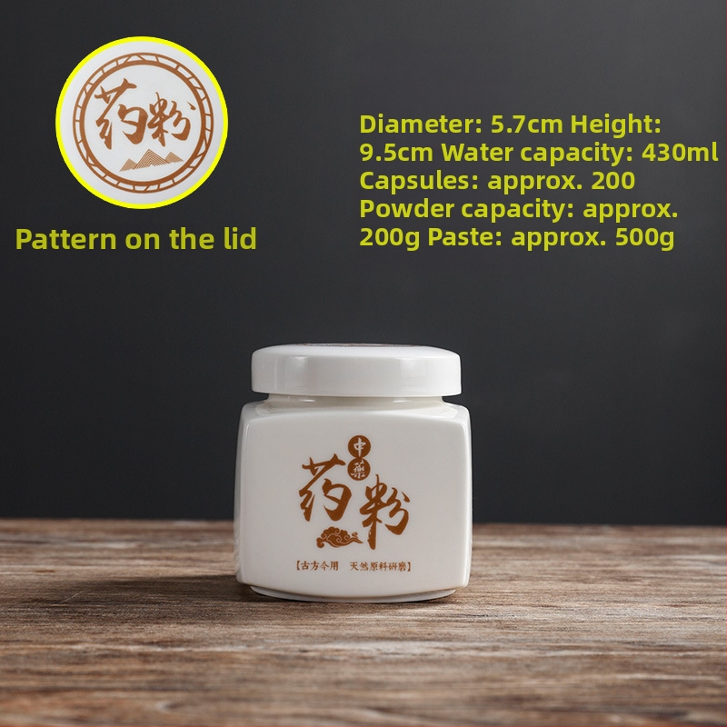 Porcelanski spremnik za prah tradicionalne kineske medicine, okruglog oblika, kapacitet ispod 300 ml, mikrovalna pećnica kompatibilna