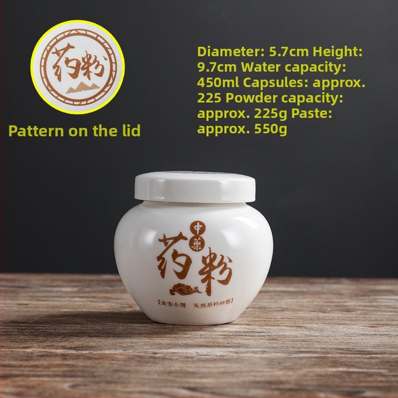 Porcelanski spremnik za prah tradicionalne kineske medicine, okruglog oblika, kapacitet ispod 300 ml, mikrovalna pećnica kompatibilna