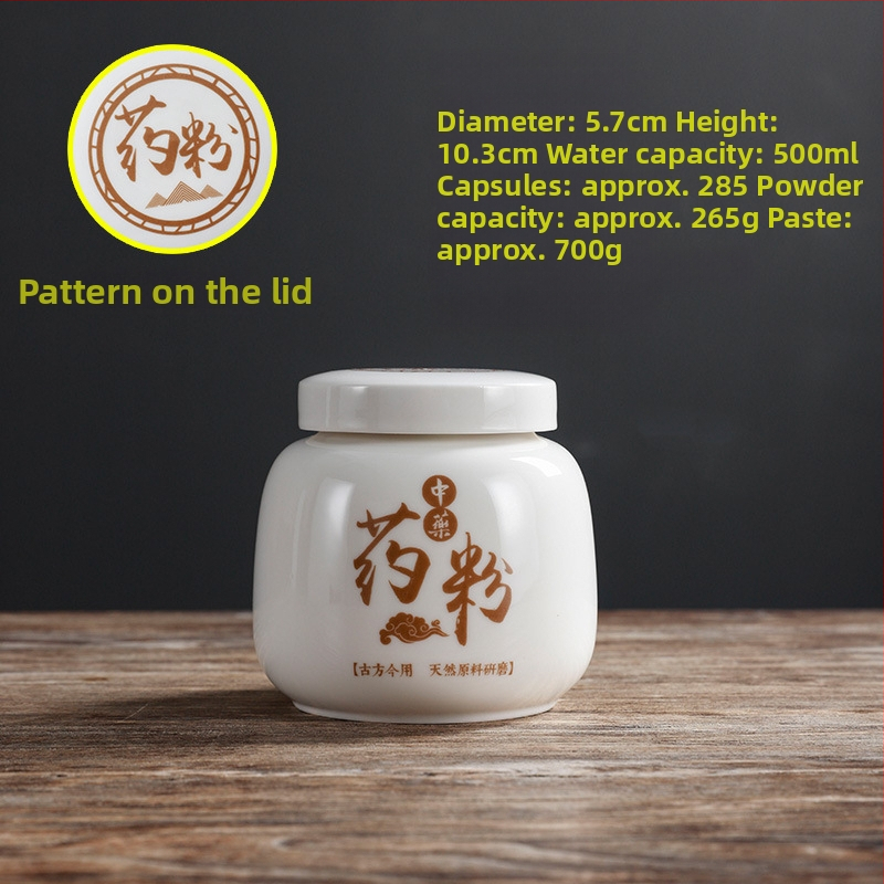 Porcelanski spremnik za prah tradicionalne kineske medicine, okruglog oblika, kapacitet ispod 300 ml, mikrovalna pećnica kompatibilna