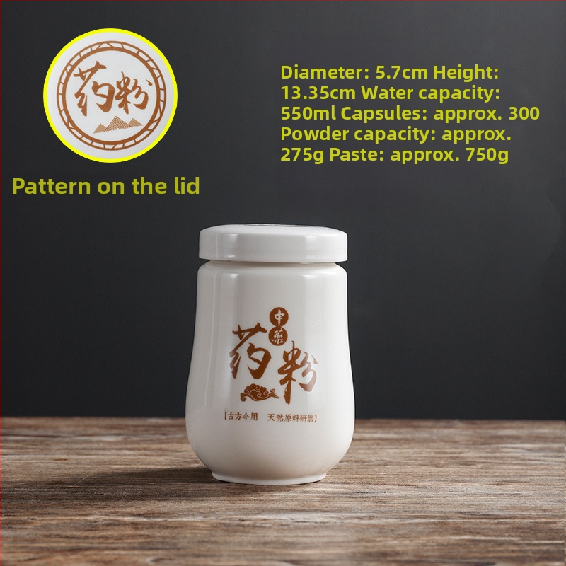 Porcelanski spremnik za prah tradicionalne kineske medicine, okruglog oblika, kapacitet ispod 300 ml, mikrovalna pećnica kompatibilna