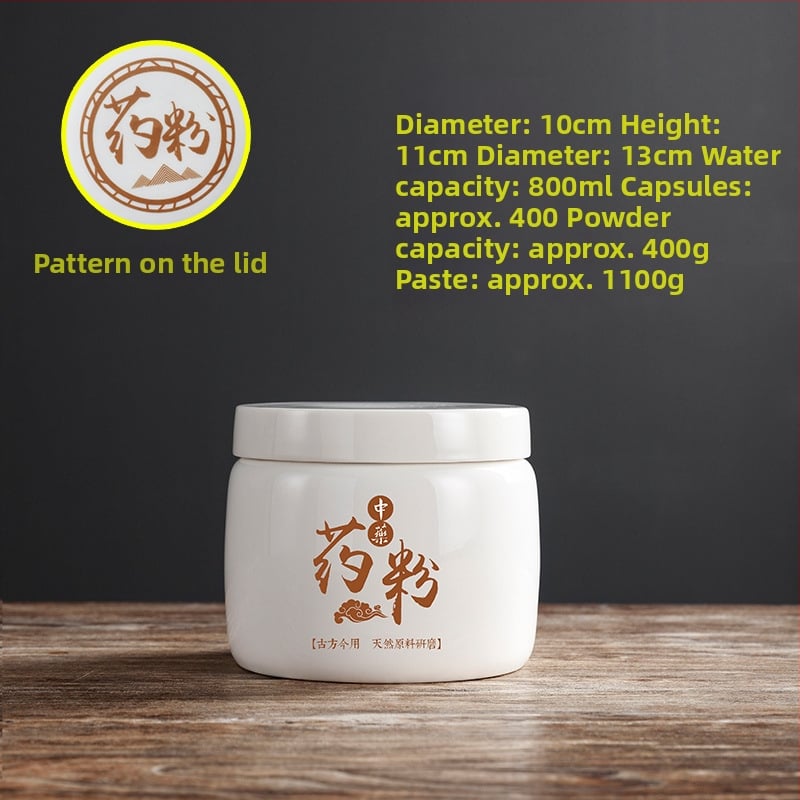 Porcelanski spremnik za prah tradicionalne kineske medicine, okruglog oblika, kapacitet ispod 300 ml, mikrovalna pećnica kompatibilna