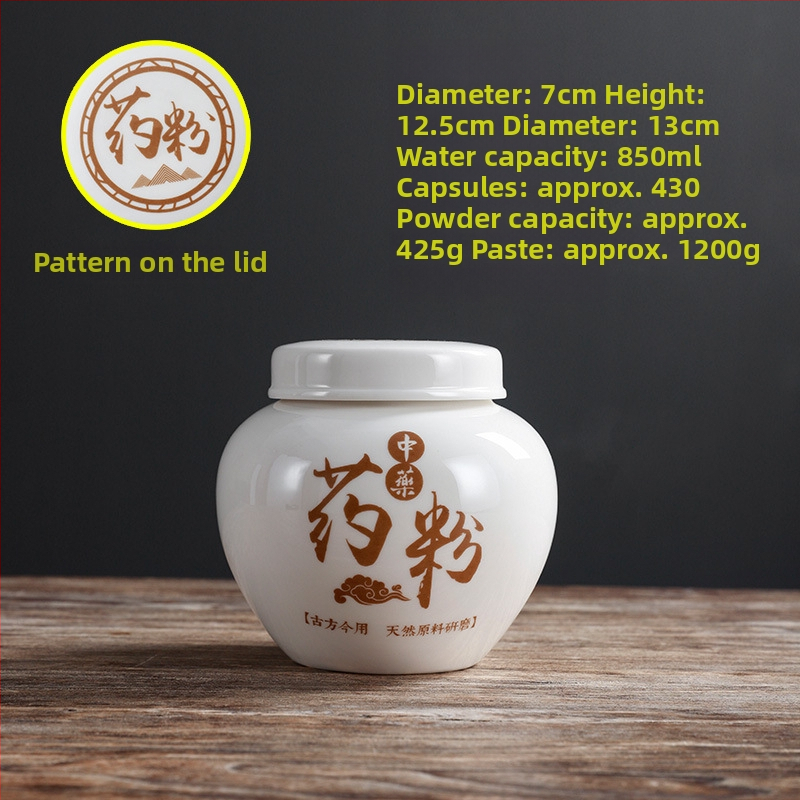Porcelanski spremnik za prah tradicionalne kineske medicine, okruglog oblika, kapacitet ispod 300 ml, mikrovalna pećnica kompatibilna