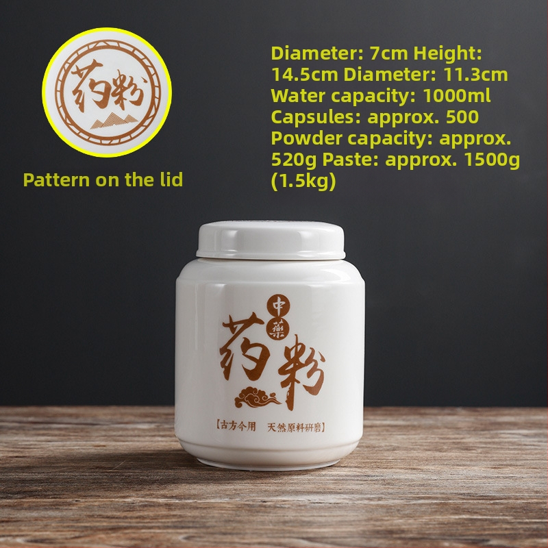 Porcelanski spremnik za prah tradicionalne kineske medicine, okruglog oblika, kapacitet ispod 300 ml, mikrovalna pećnica kompatibilna