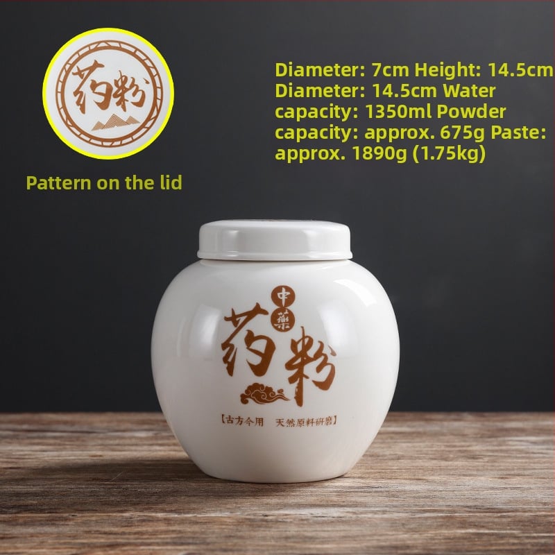 Porcelanski spremnik za prah tradicionalne kineske medicine, okruglog oblika, kapacitet ispod 300 ml, mikrovalna pećnica kompatibilna