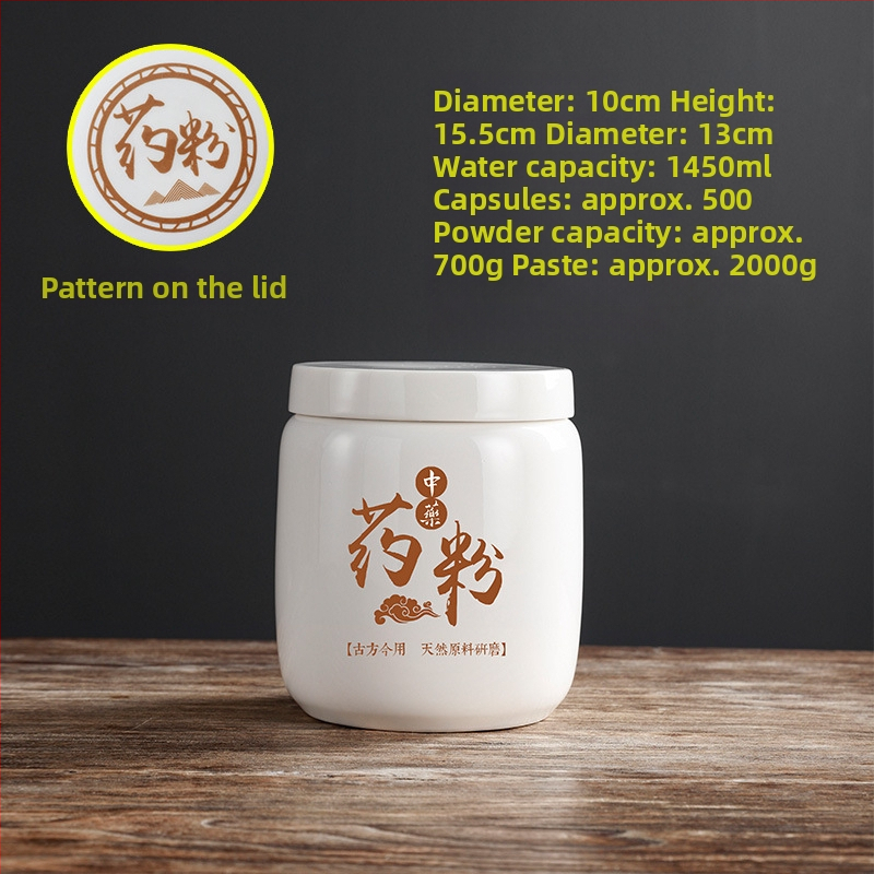 Porcelanski spremnik za prah tradicionalne kineske medicine, okruglog oblika, kapacitet ispod 300 ml, mikrovalna pećnica kompatibilna