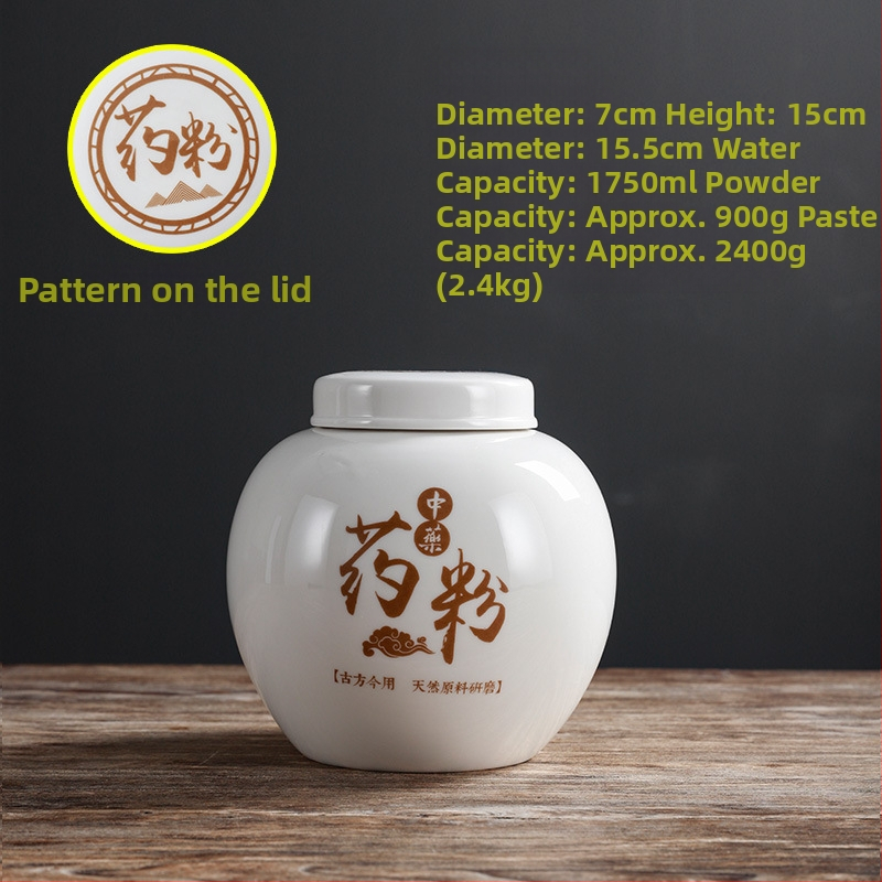 Porcelanski spremnik za prah tradicionalne kineske medicine, okruglog oblika, kapacitet ispod 300 ml, mikrovalna pećnica kompatibilna