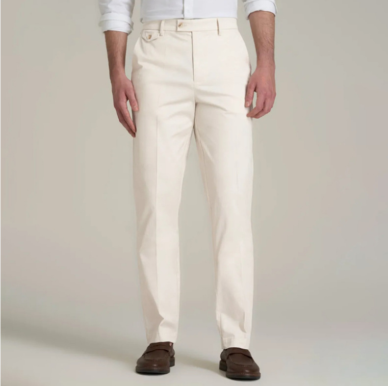 Muške poslovne hlače, ravni kroj, pamuk twill, 65% pamuk, tkanina, gumb detalj