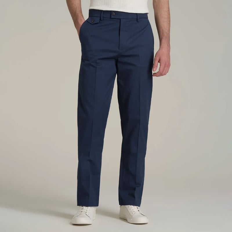 Muške poslovne hlače, ravni kroj, pamuk twill, 65% pamuk, tkanina, gumb detalj