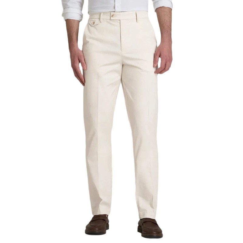 Muške poslovne hlače, ravni kroj, pamuk twill, 65% pamuk, tkanina, gumb detalj