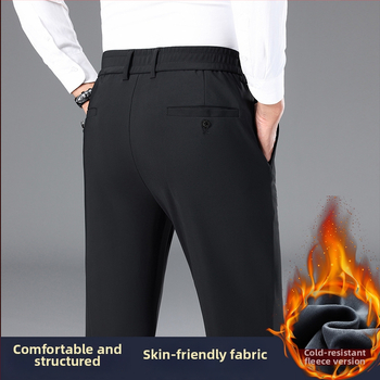 Muške zimske casual hlače s flis podstavom, elastični najlon materijal, ravni kroj, ziper, niski struk
